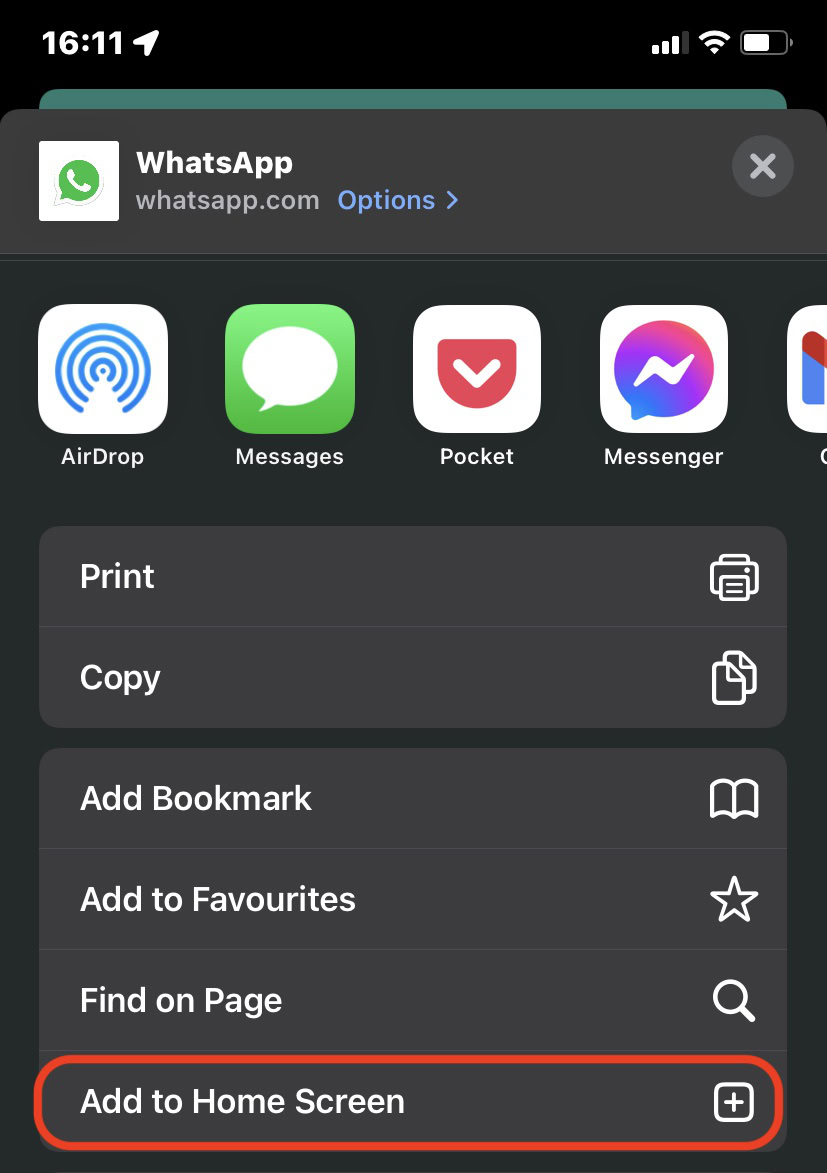 ios add to home screen