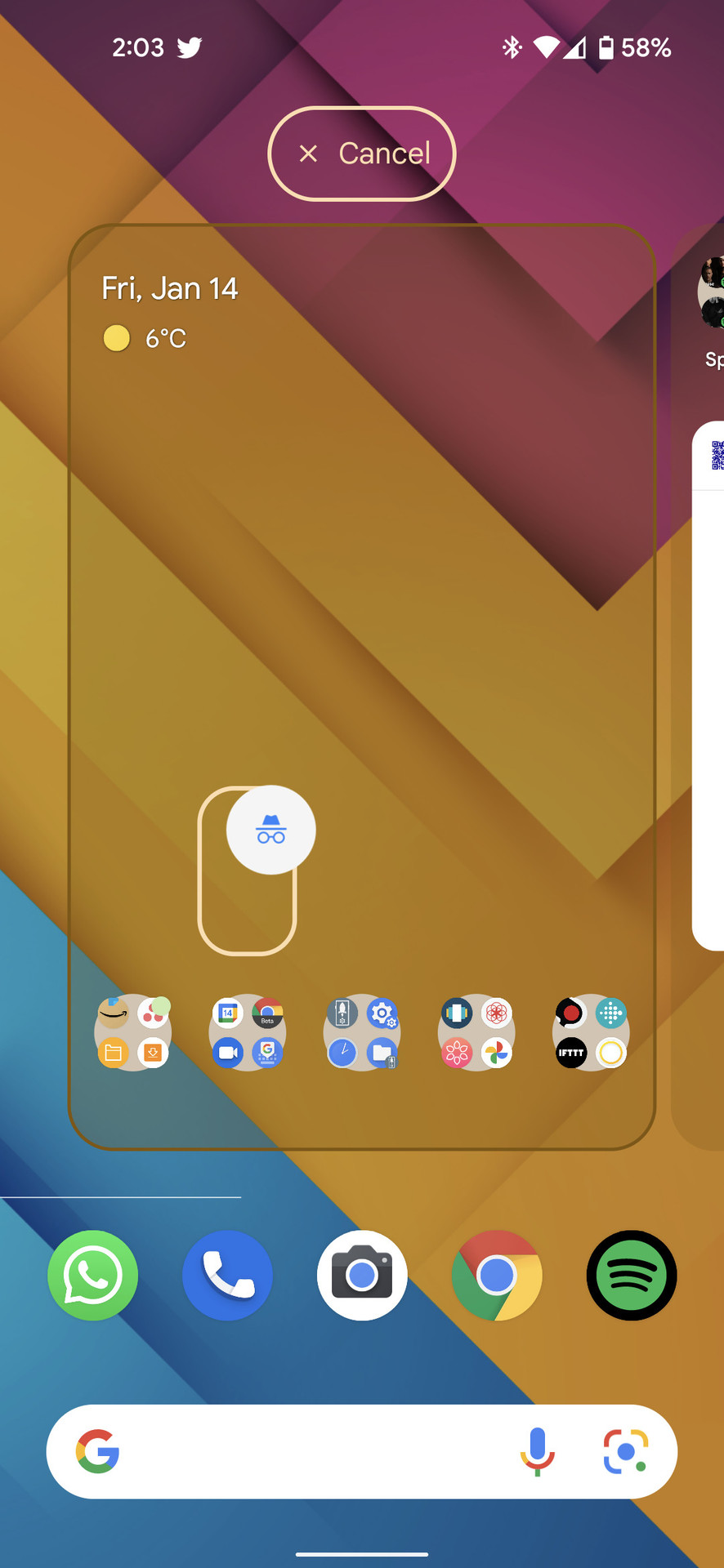 How to separate an app shortcut (new incognito tab) from the Chrome icon on the homescreen