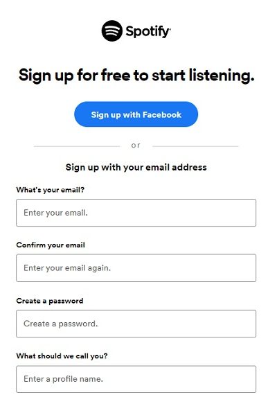 link spotify and facebook screenshot sign up