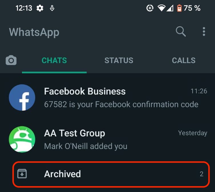 whatsapp android archived section