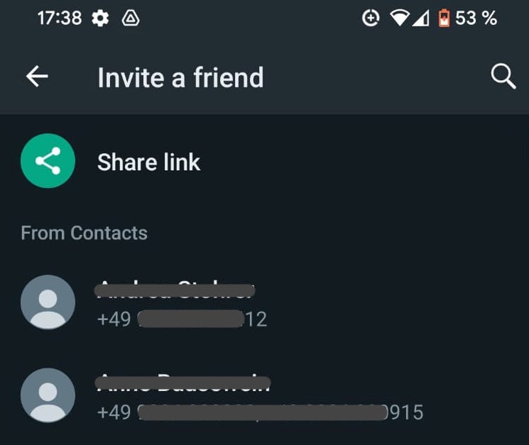 whatsapp android invite a friend