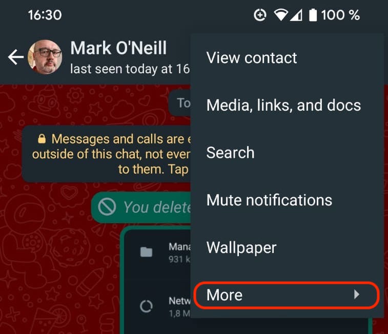 whatsapp android show menu