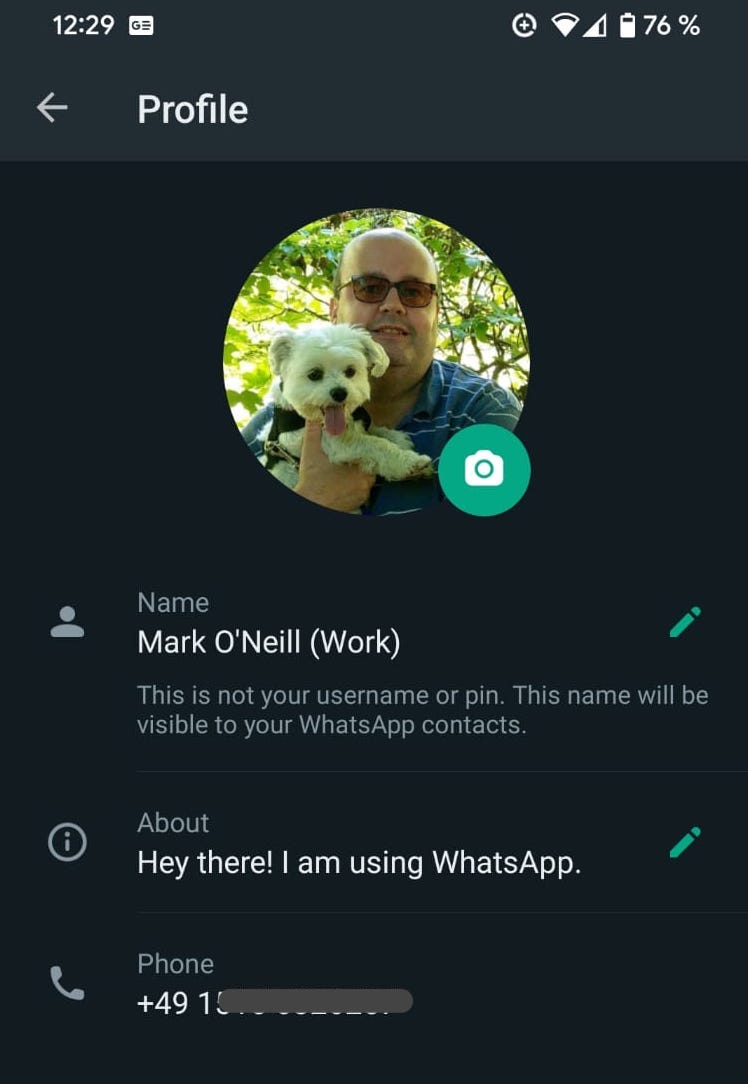 Détails de l'utilisateur Android WhatsApp