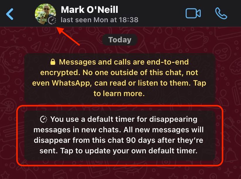 whatsapp disappearing messages warning