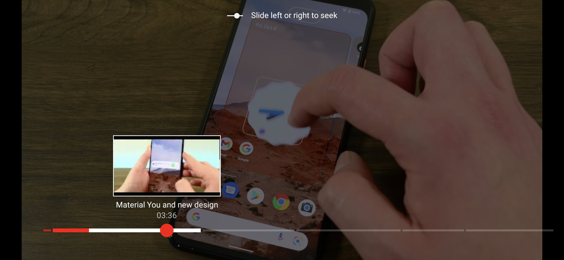 Slide to seek gesture in the youtube app